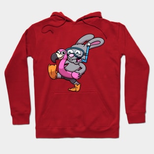 Rabbit In Scuba Outfit With Flamingo Swimming Ring Hoodie